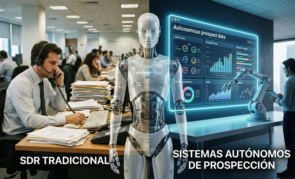 IA operativa en ventas del SDR tradicional a sistemas autonomos de prospeccion