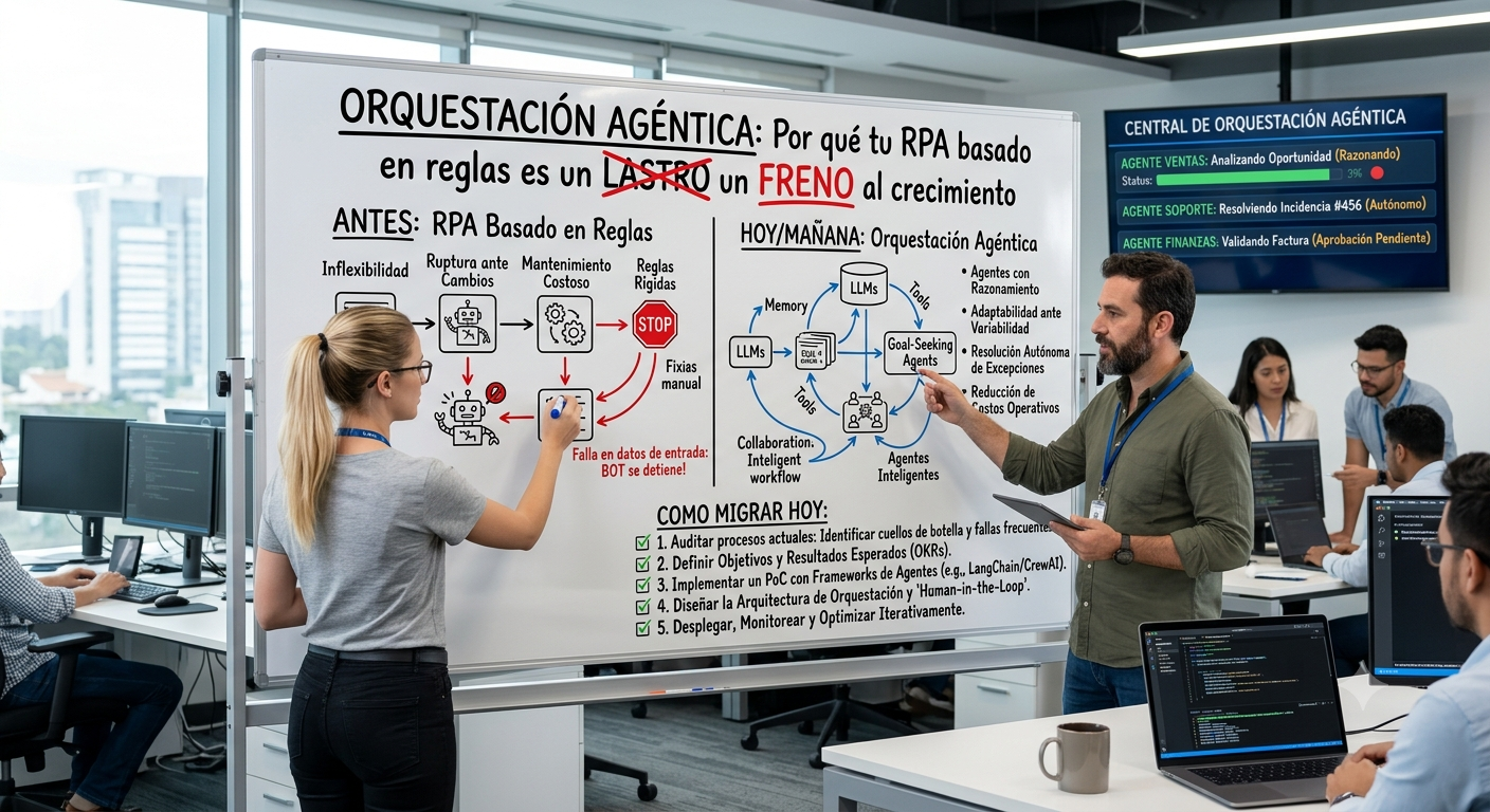 Orquestación agéntica: Por qué tu RPA basado en reglas es un lastre y cómo migrar hoy